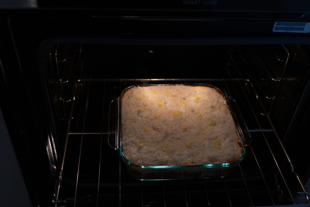 lasagna in dark oven
